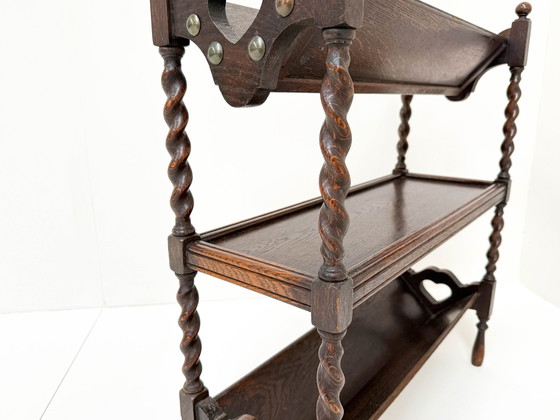 Image 1 of Antique Dark Wood Three-Tier Bookshelf With Heart Cutout Details