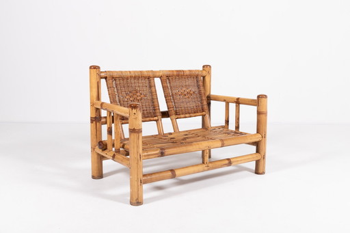 Italian Modern Bamboo-Wicker Bench, 1970’S