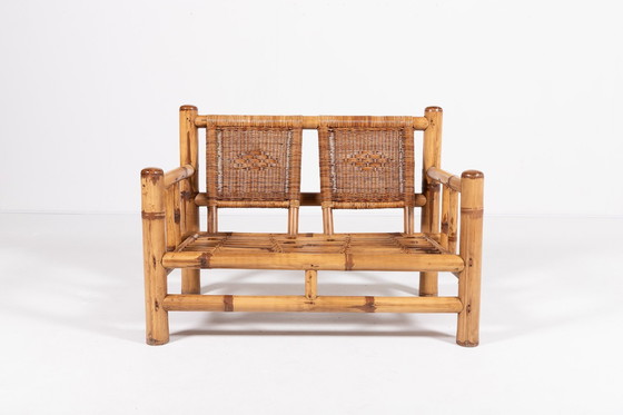 Image 1 of Italian Modern Bamboo-Wicker Bench, 1970’S