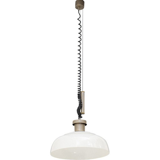 Vintage high and low chandelier in chrome-plated brass by Achille and Piergiorgio Castiglioni for Kartell, 1960
