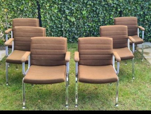 6x Chairs Chrome With Fabric Brand Drabert