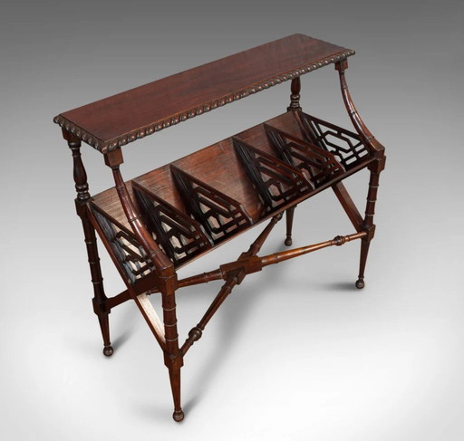 Vintage Wooden And Art Bamboo Side Table For Books And Magazines
