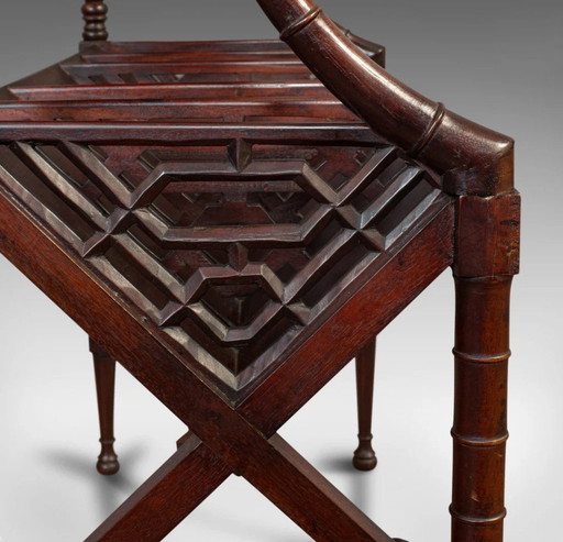 Vintage Wooden And Art Bamboo Side Table For Books And Magazines