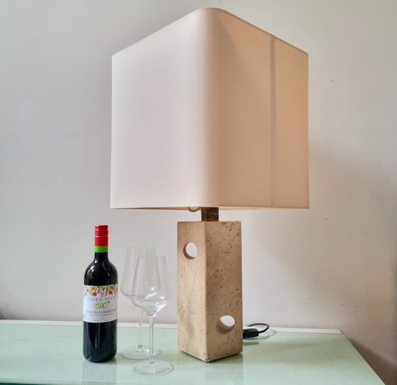 Image 1 of Sculpted travertine table lamp