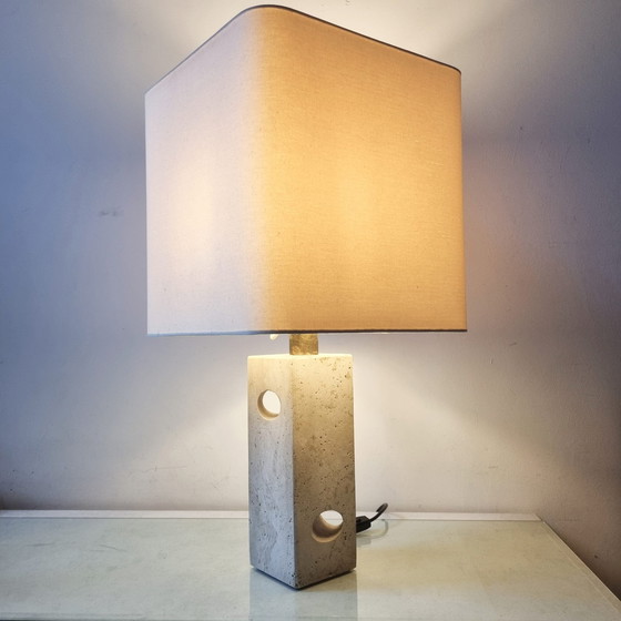 Image 1 of Sculpted travertine table lamp