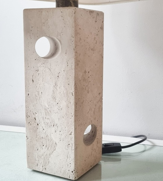 Image 1 of Sculpted travertine table lamp