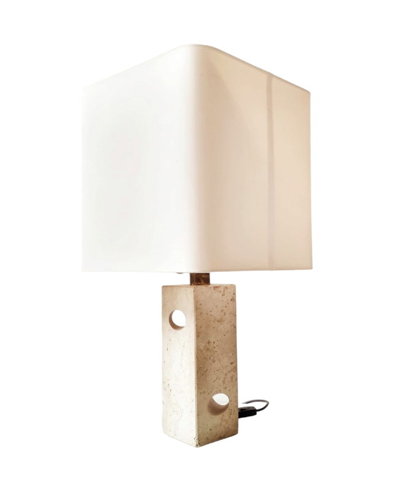 Image 1 of Sculpted travertine table lamp