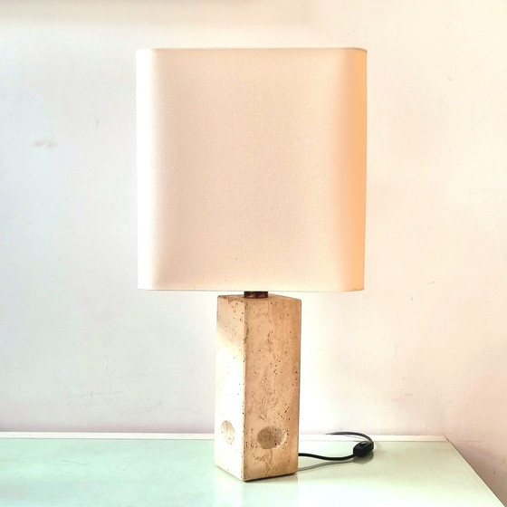 Image 1 of Sculpted travertine table lamp