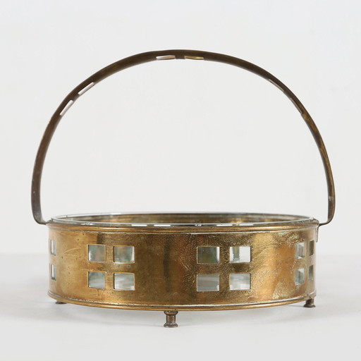 Art Deco Copper And Glass Fruit Basket In The Style Of Hans Ofner, Austria Ca. 1920