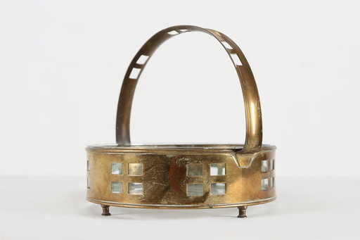 Art Deco Copper And Glass Fruit Basket In The Style Of Hans Ofner, Austria Ca. 1920