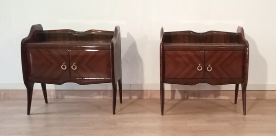 Image 1 of 2x Mid-Century Italian Bedside Tables with Glass Tops