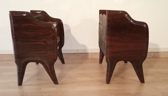 Image 1 of 2x Tables de chevet italiennes du Mid Century avec plateaux en verre