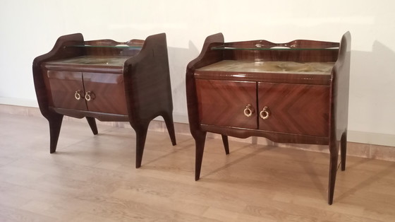 Image 1 of 2x Mid-Century Italian Bedside Tables with Glass Tops