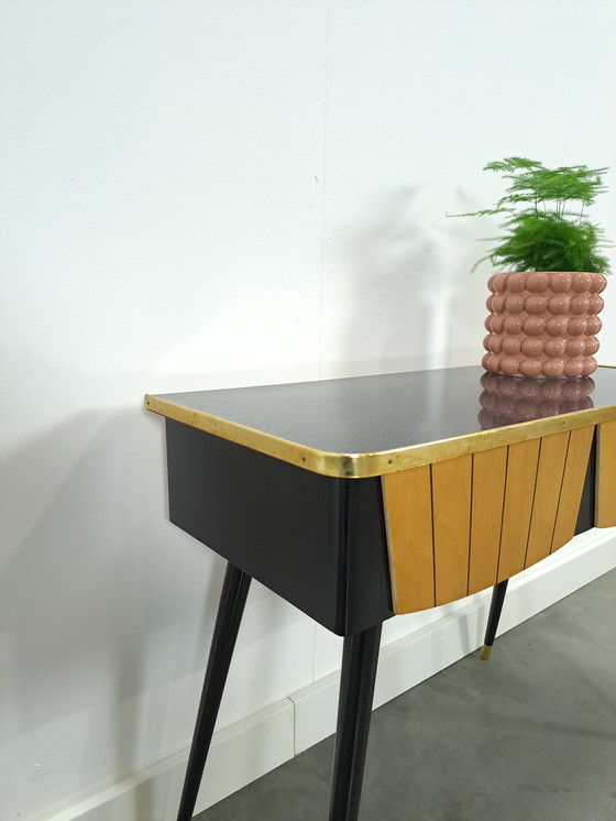 Image 1 of Cabinet With Formica Top, Wooden Drawers And Gold Details