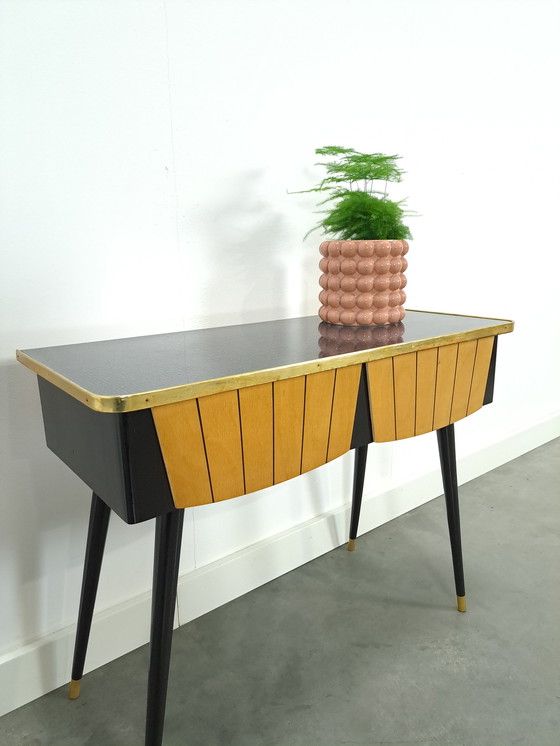 Image 1 of Cabinet With Formica Top, Wooden Drawers And Gold Details