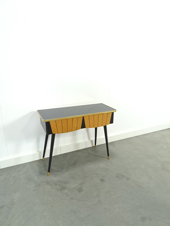 Image 1 of Cabinet With Formica Top, Wooden Drawers And Gold Details