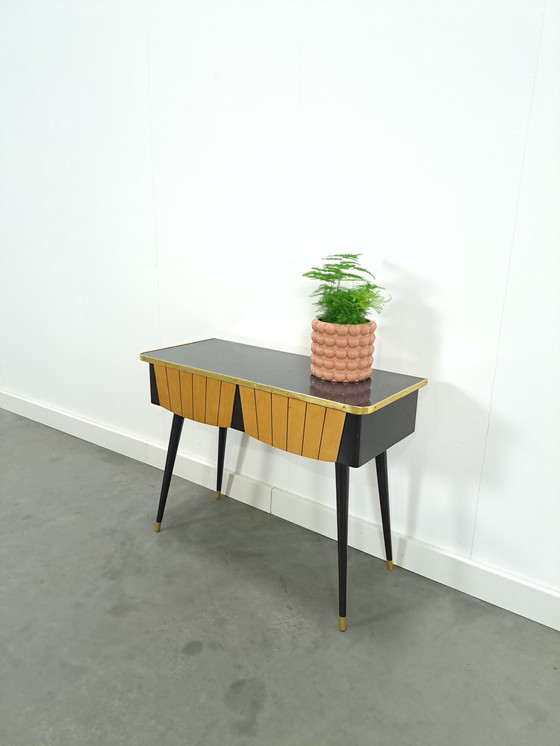 Image 1 of Cabinet With Formica Top, Wooden Drawers And Gold Details