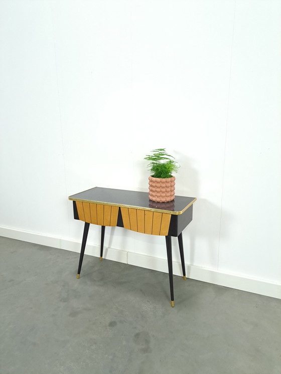 Image 1 of Cabinet With Formica Top, Wooden Drawers And Gold Details