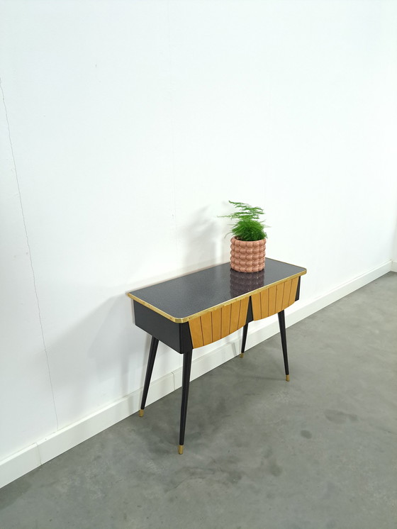 Image 1 of Cabinet With Formica Top, Wooden Drawers And Gold Details