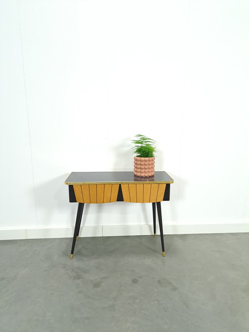 Cabinet With Formica Top, Wooden Drawers And Gold Details