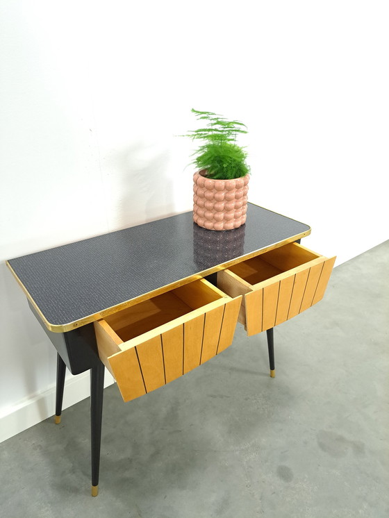 Image 1 of Cabinet With Formica Top, Wooden Drawers And Gold Details