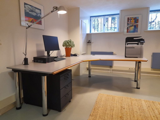 Vitra Corner Desk With Drawers And Artemide Tolomeo Desk Lamp