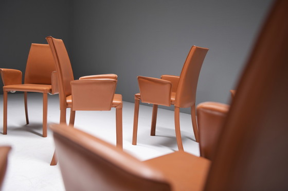 Image 1 of 8 leather Bottega dining chairs by Fauciglietti & Bianchi for Frag Italy