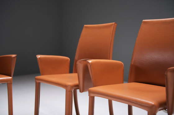 Image 1 of 8 leather Bottega dining chairs by Fauciglietti & Bianchi for Frag Italy