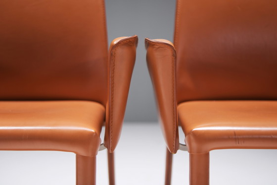 Image 1 of 8 leather Bottega dining chairs by Fauciglietti & Bianchi for Frag Italy