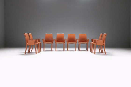 Image 1 of 8 leather Bottega dining chairs by Fauciglietti & Bianchi for Frag Italy