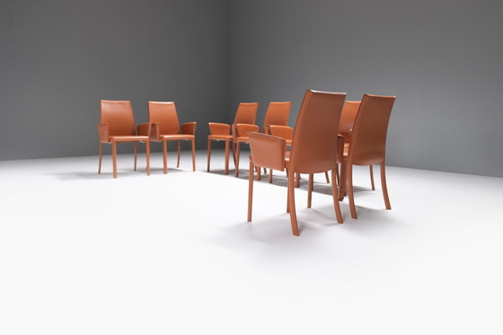 Image 1 of 8 leather Bottega dining chairs by Fauciglietti & Bianchi for Frag Italy