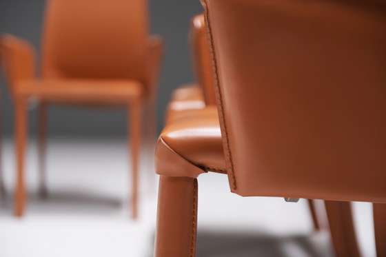 Image 1 of 8 leather Bottega dining chairs by Fauciglietti & Bianchi for Frag Italy