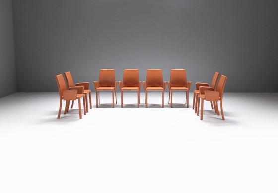 Image 1 of 8 leather Bottega dining chairs by Fauciglietti & Bianchi for Frag Italy