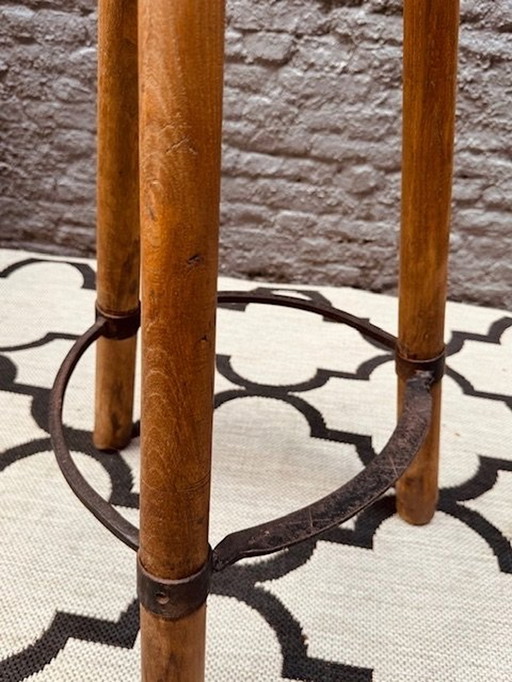 Authentic Vintage Brutalist Marbella, Sergio Rodriquez Stool With Iron Footrest