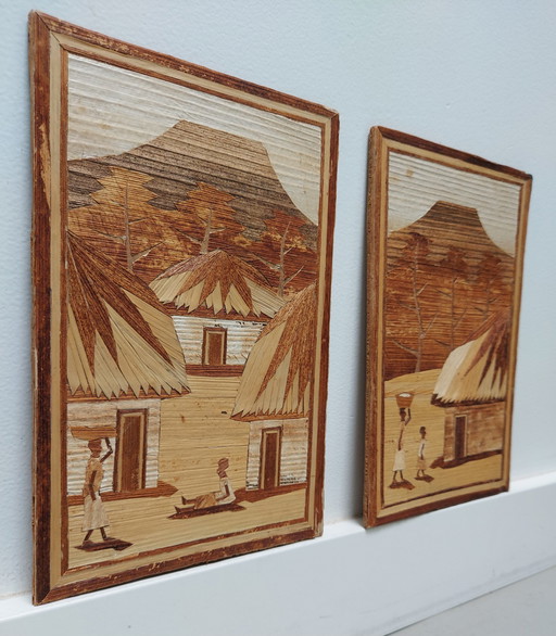 2 Pieces Vintage African Bamboo Artwork .