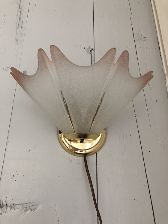 Image 1 of Hollywood Regency Glass 'Flower' Wall Lamp