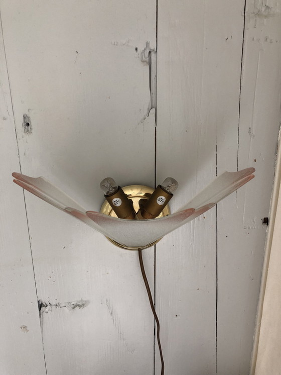 Image 1 of Hollywood Regency Glass 'Flower' Wall Lamp