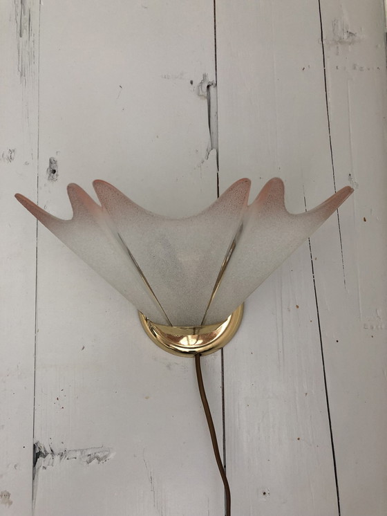 Image 1 of Hollywood Regency Glass 'Flower' Wall Lamp