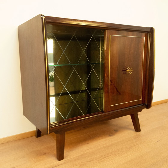 Image 1 of Mirrored bar cabinet with polished diamond pattern, 1950s