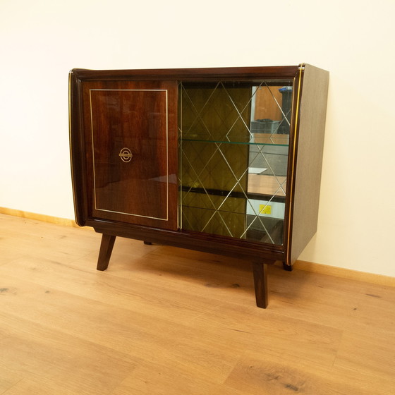 Image 1 of Mirrored bar cabinet with polished diamond pattern, 1950s