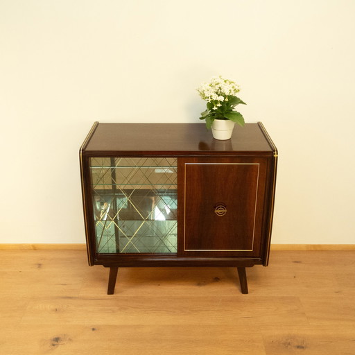 Mirrored bar cabinet with polished diamond pattern, 1950s