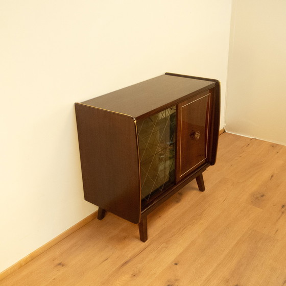 Image 1 of Mirrored bar cabinet with polished diamond pattern, 1950s