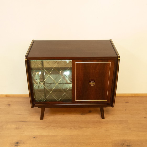 Image 1 of Mirrored bar cabinet with polished diamond pattern, 1950s