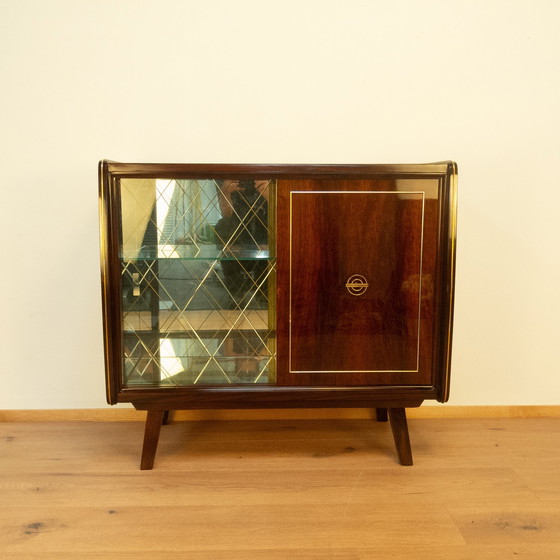 Image 1 of Mirrored bar cabinet with polished diamond pattern, 1950s