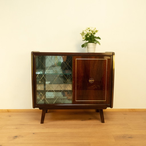 Mirrored bar cabinet with polished diamond pattern, 1950s