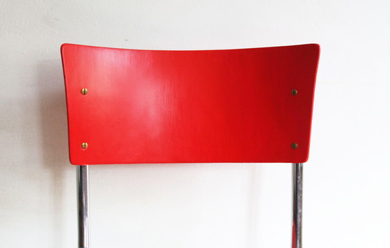 Image 1 of Bright Red 1950'S Modernist Cantilevered Chair