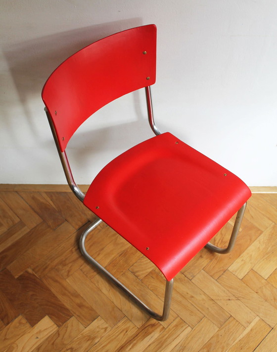 Image 1 of Bright Red 1950'S Modernist Cantilevered Chair