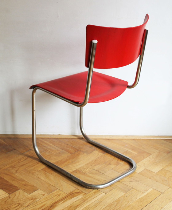 Image 1 of Bright Red 1950'S Modernist Cantilevered Chair