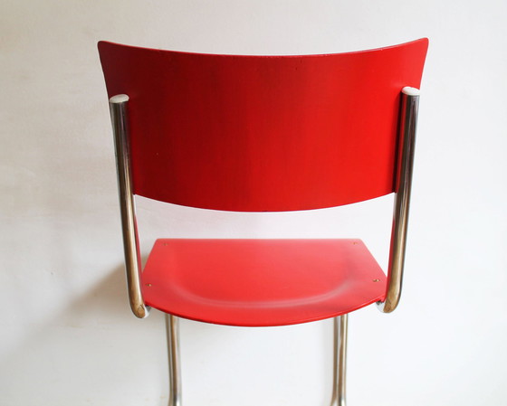 Image 1 of Bright Red 1950'S Modernist Cantilevered Chair