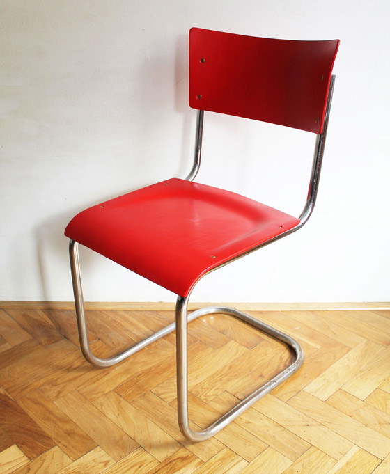 Image 1 of Bright Red 1950'S Modernist Cantilevered Chair